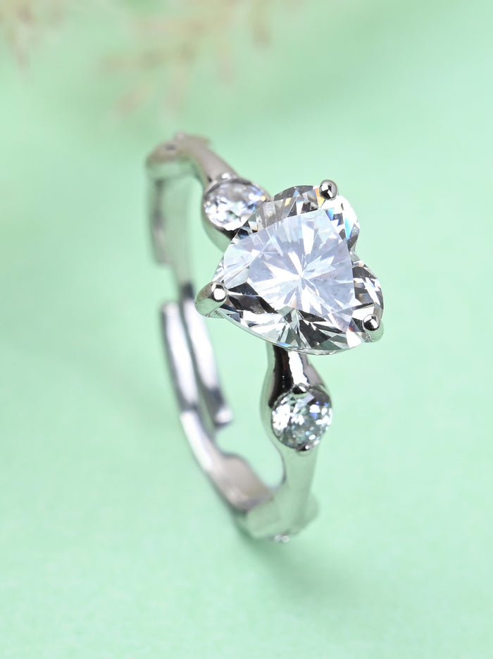 CLARA Pure 925 Sterling Silver Heart Engagement Finger Ring with Adjustable Band
