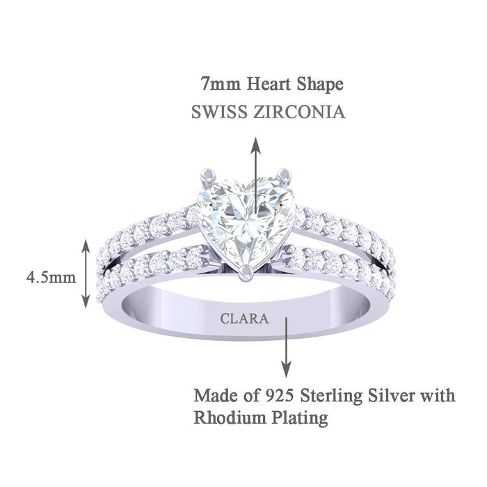 CLARA Made with Swiss Zirconia 925 Sterling Silver Heart Solitaire Ring Gift for Women and Girls