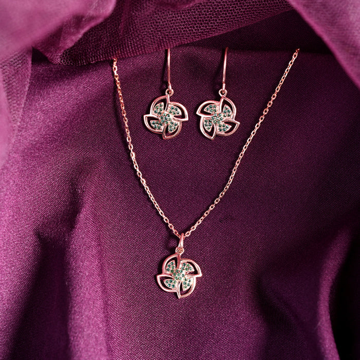 CLARA 925 Sterling Silver Hermosa Pendant Earring Chain Jewellery Set