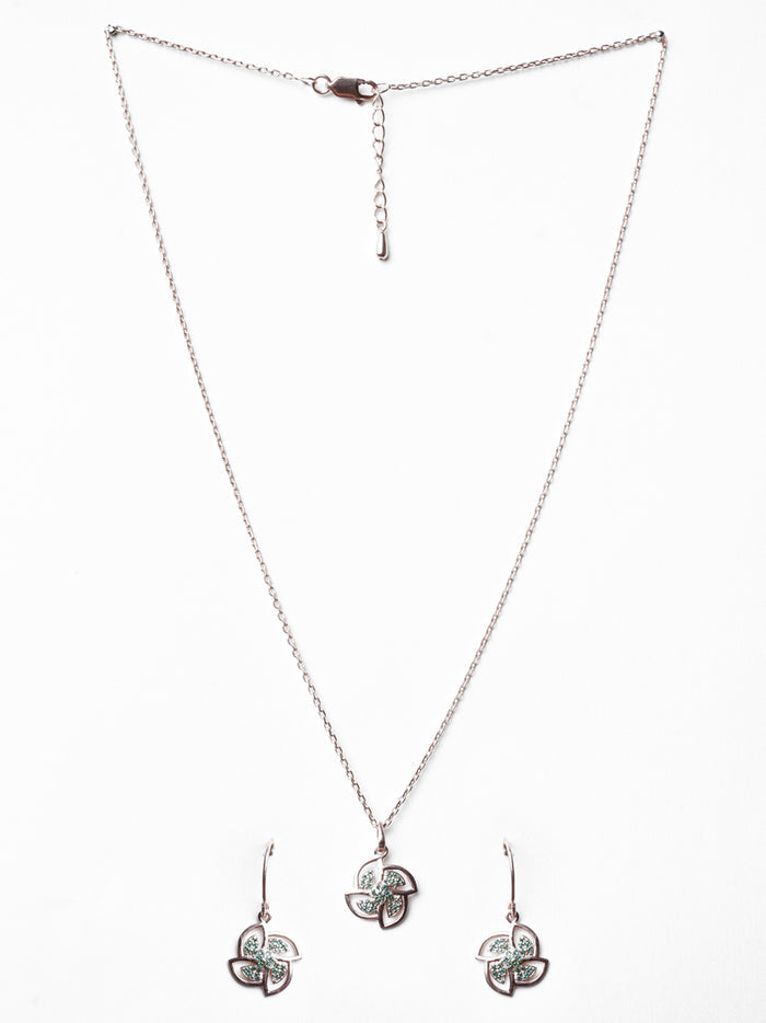 CLARA 925 Sterling Silver Hermosa Pendant Earring Chain Jewellery Set