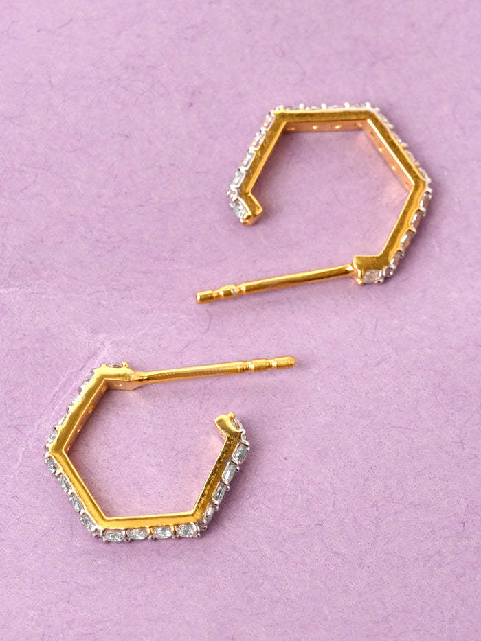 CLARA 925 Sterling Silver Hexa Hoop and Huggies Earrings