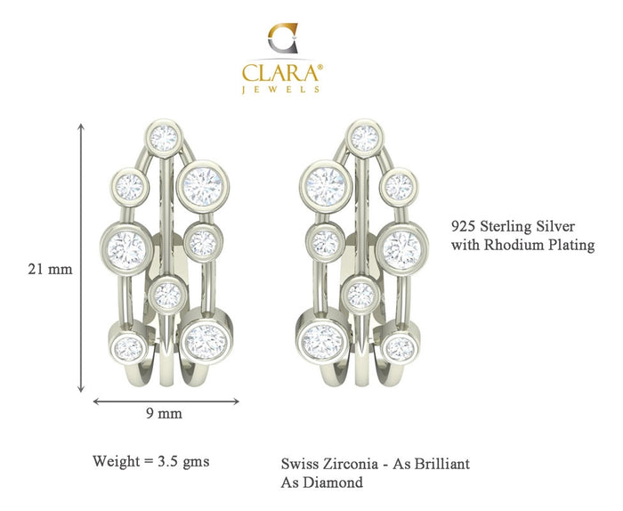 Clara 925 Sterling Silver and Cubic Zirconia Hoop Juno Earring