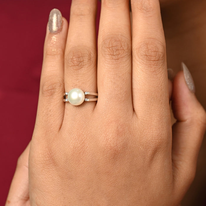 Silver Ilaria Real Pearl Size Adjustable Ring