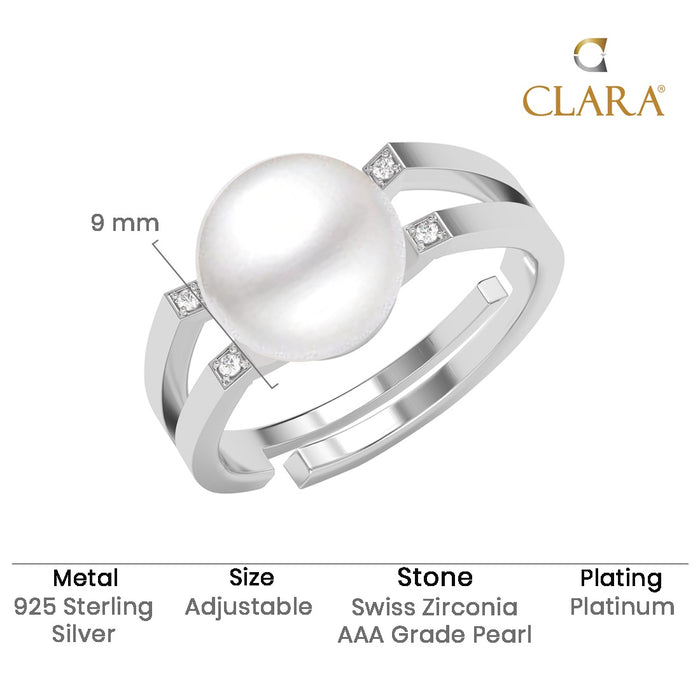 Silver Ilaria Real Pearl Size Adjustable Ring