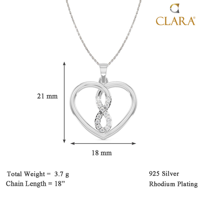 CLARA 925 Sterling Silver Infinity Heart Pendant Chain Necklace
