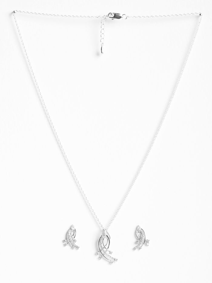 CLARA 925 Sterling Silver Iris Pendant Earring Chain Jewellery Set
