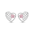 Silver Iris Pink Heart Stud Earrings