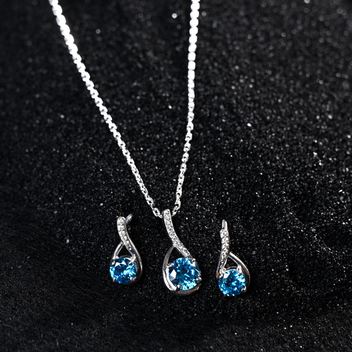 CLARA 925 Sterling Silver Isla Pendant Earring Chain Jewellery Set