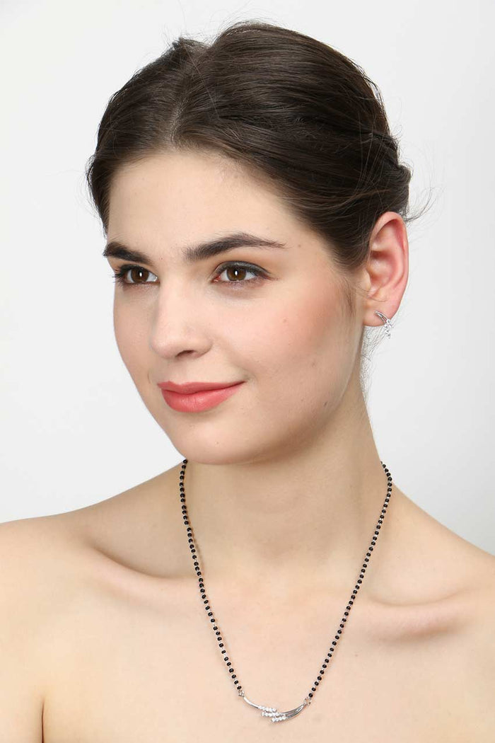 CLARA 925 Sterling Silver Isla Mangalsutra Tanmaniya Pendant Earring Jewellery Set with Chain Gift for Women and Girls