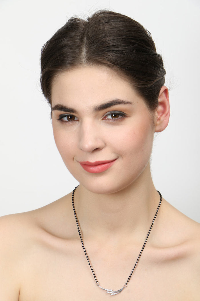 CLARA 925 Sterling Silver Rhodium Plated Isla Mangalsutra Chain Pendant