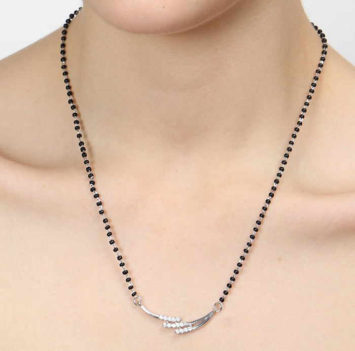 CLARA 925 Sterling Silver Rhodium Plated Isla Mangalsutra Chain Pendant