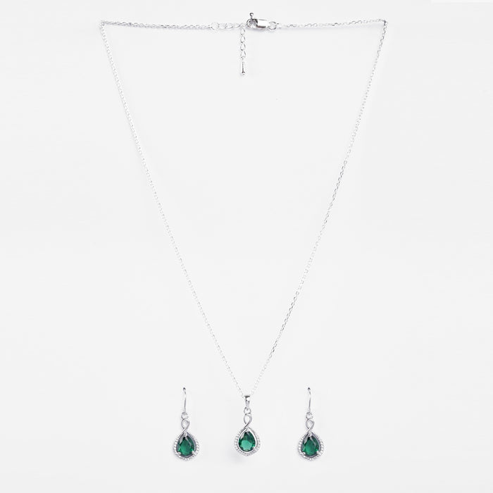Silver Jino Green Solitaire Jewellery Set