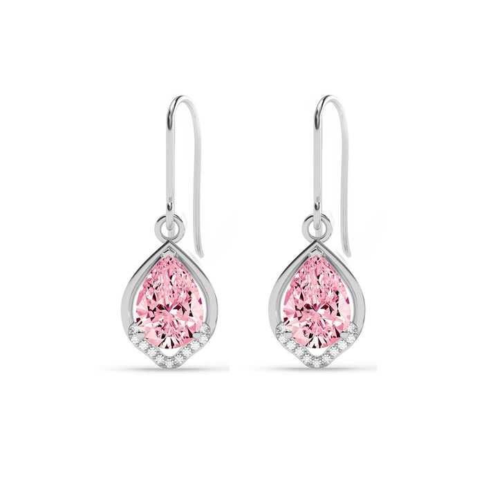Silver Jino Pink Pear Solitaire Dangle Drop Earrings
