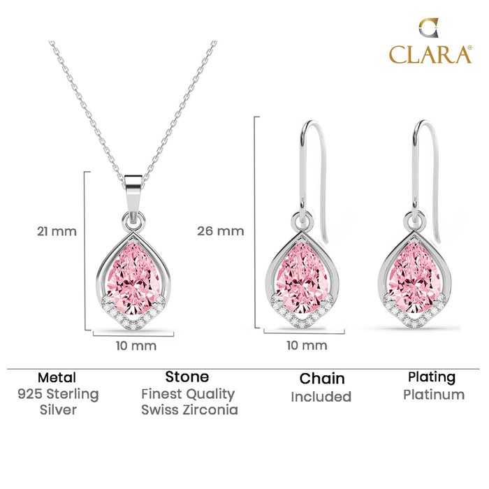 Silver Jino Pink Pear Solitaire Jewellery Set