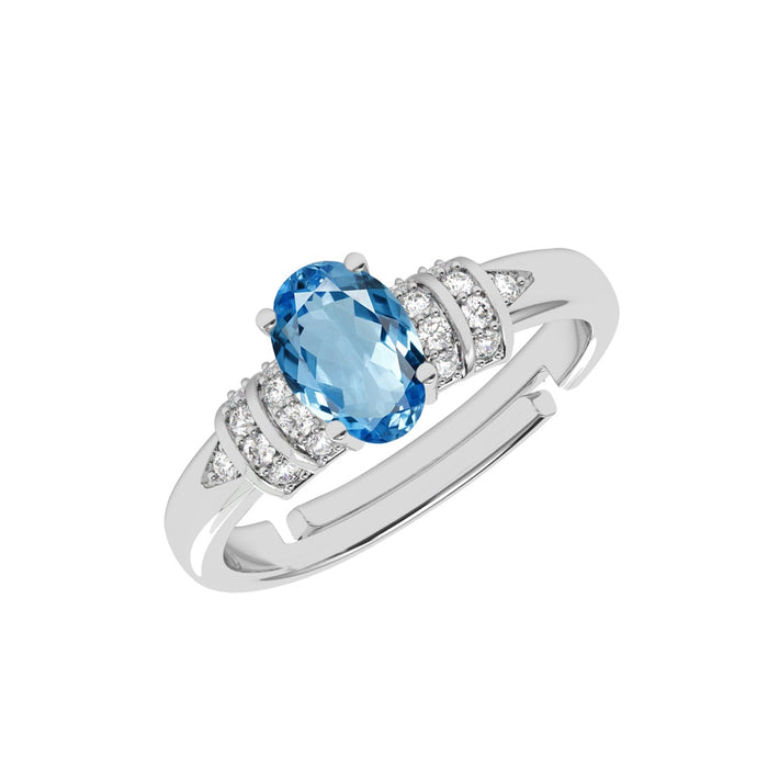 CLARA 925 Sterling Silver Size Adjustable Juni Blue Oval Solitaire Ring