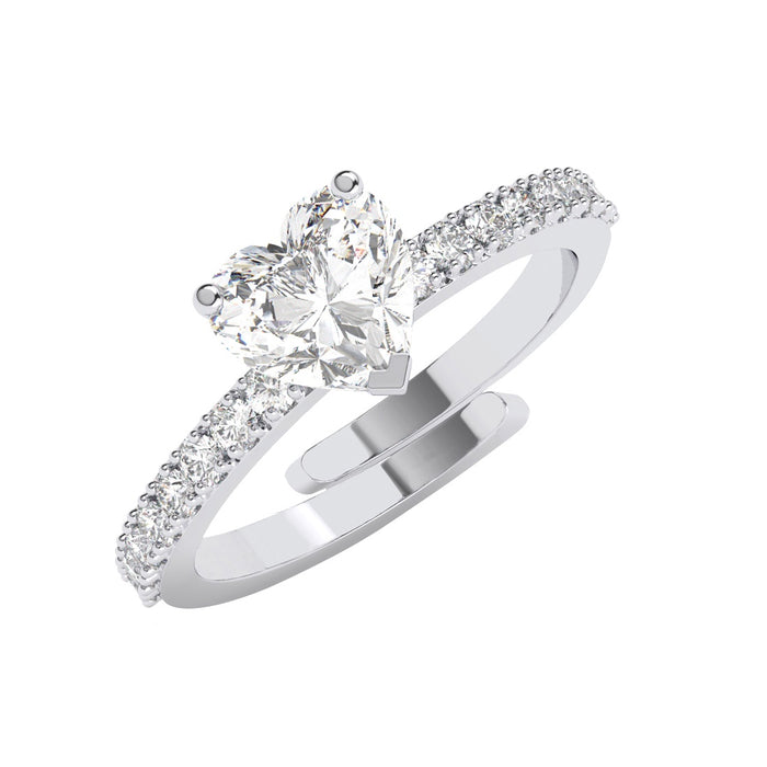 CLARA 925 Sterling Silver Size Adjustable Karine Heart Solitaire Promise Ring