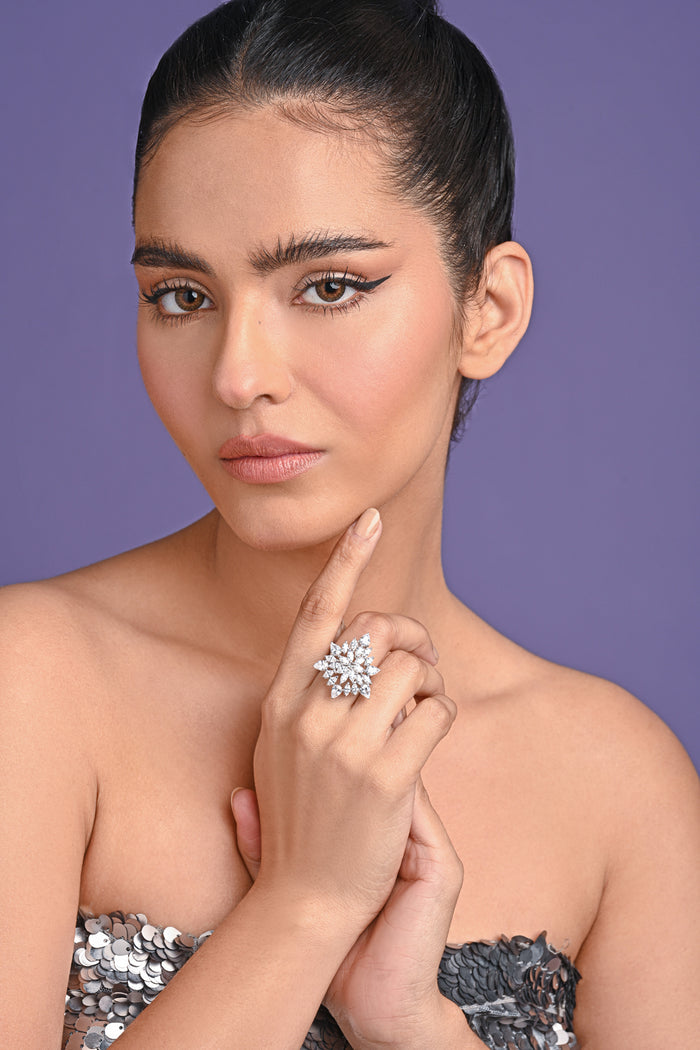 Clara 925 Sterling Silver Kayra Adjustable Cocktail Ring