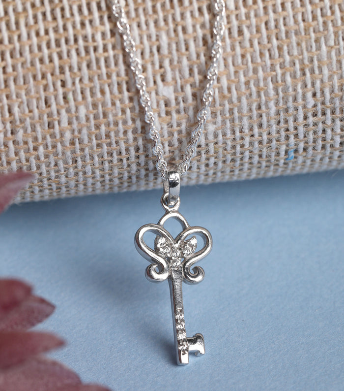 CLARA 925 Sterling Silver Key Pendant Chain Necklace