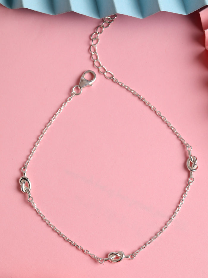 CLARA 925 Sterling Silver knot Anklet Payal ( Single ) Adjustable Chain Gift for Women and Girls