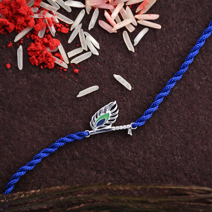 Silver Krishna Rakhi with Roli Chawal for Bhai Brothers