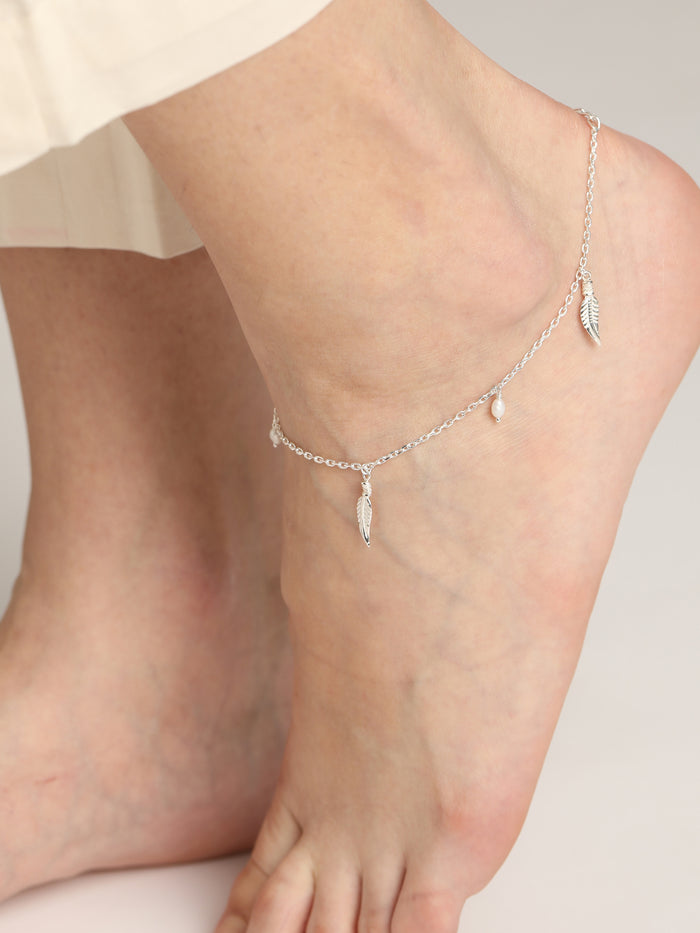 CLARA 925 Sterling Silver Leaf Anklet Payal ( Single ) Adjustable Chain Gift for Women and Girls