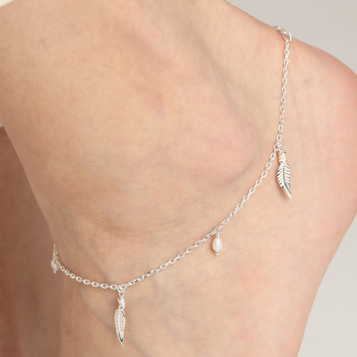 CLARA 925 Sterling Silver Leaf Anklet Payal ( Single ) Adjustable Chain Gift for Women and Girls