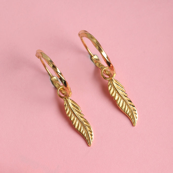 CLARA 925 Sterling Silver Leaf Hoop Drop Earring Gold Plated Gift for Women & Girls