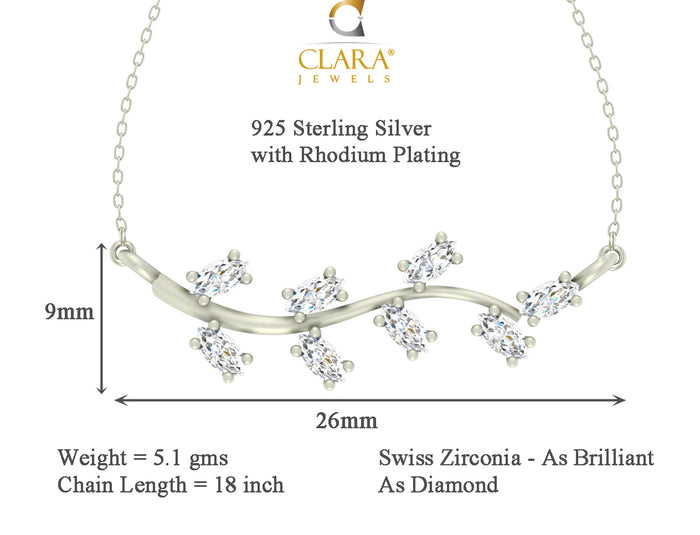 CLARA 925 Sterling Silver Rhodium Plated Leaf Pendant Earring Necklace Set with Chain Gift for Women and Girls