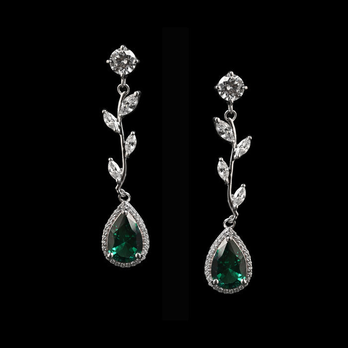 Clara 925 Sterling Silver Leafy Green Dangler Earrings