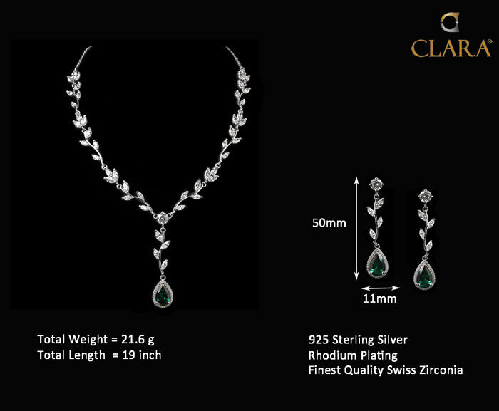 Clara 925 Sterling Silver Leafy Green Necklace