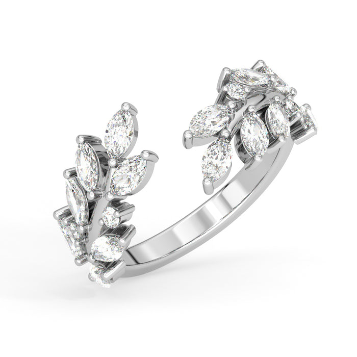 CLARA Pure 925 Sterling Silver Leafy Finger Ring with Adjustable Band