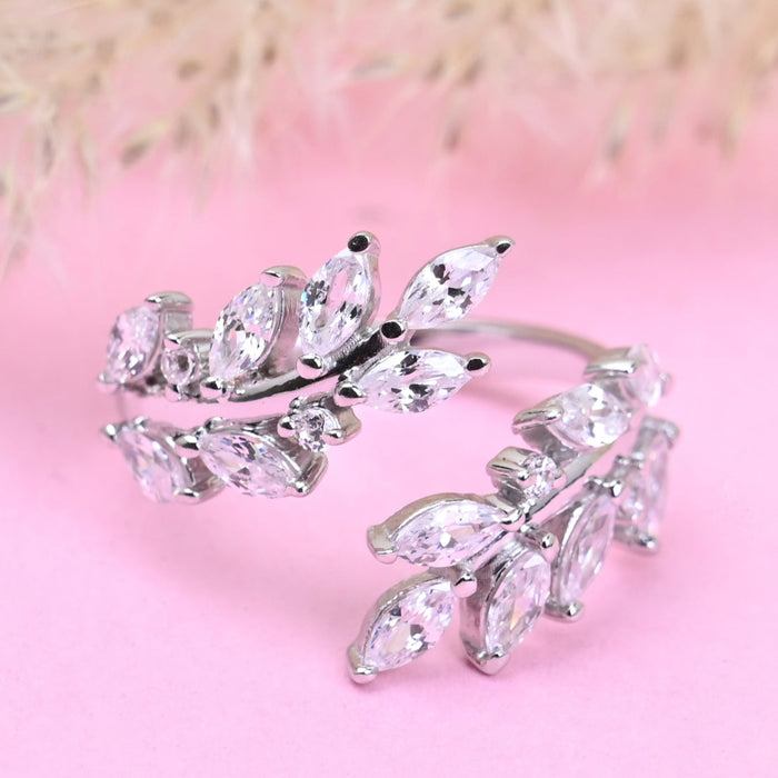 CLARA Pure 925 Sterling Silver Leafy Finger Ring with Adjustable Band