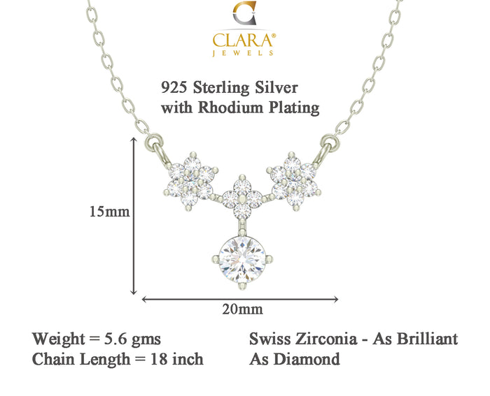 CLARA 925 Sterling Silver Rhodium Plated Lily Pendant with Chain Gift for Women and Girls
