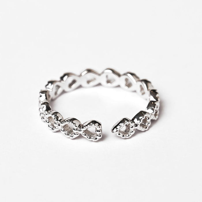 CLARA Pure 925 Sterling Silver Line of Heart Finger Ring