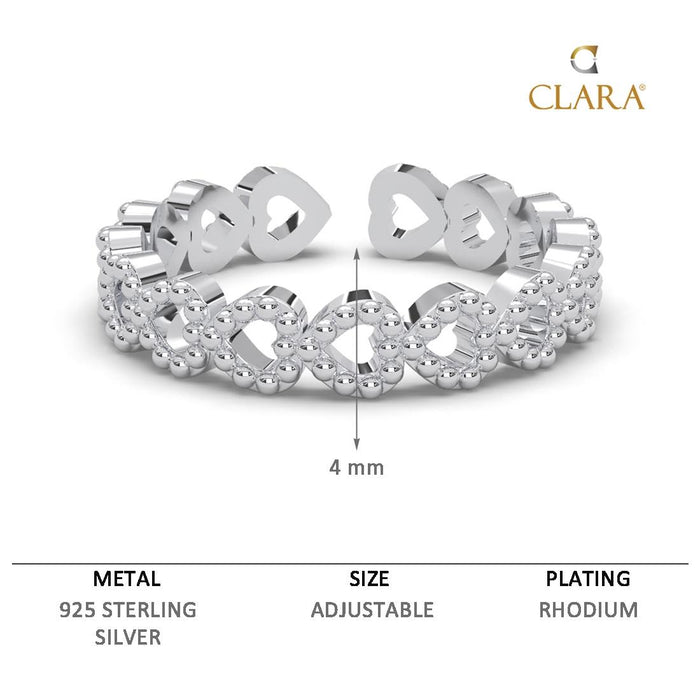 CLARA Pure 925 Sterling Silver Line of Heart Finger Ring