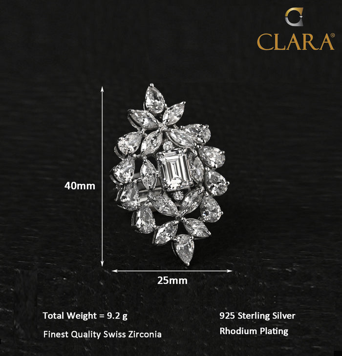Clara 925 Sterling Silver Long Adjustable Cocktail Ring