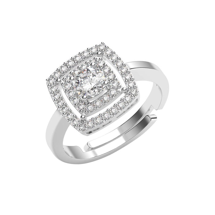 CLARA 925 Sterling Silver Size Adjustable Luna Cushion Cut Halo Ring