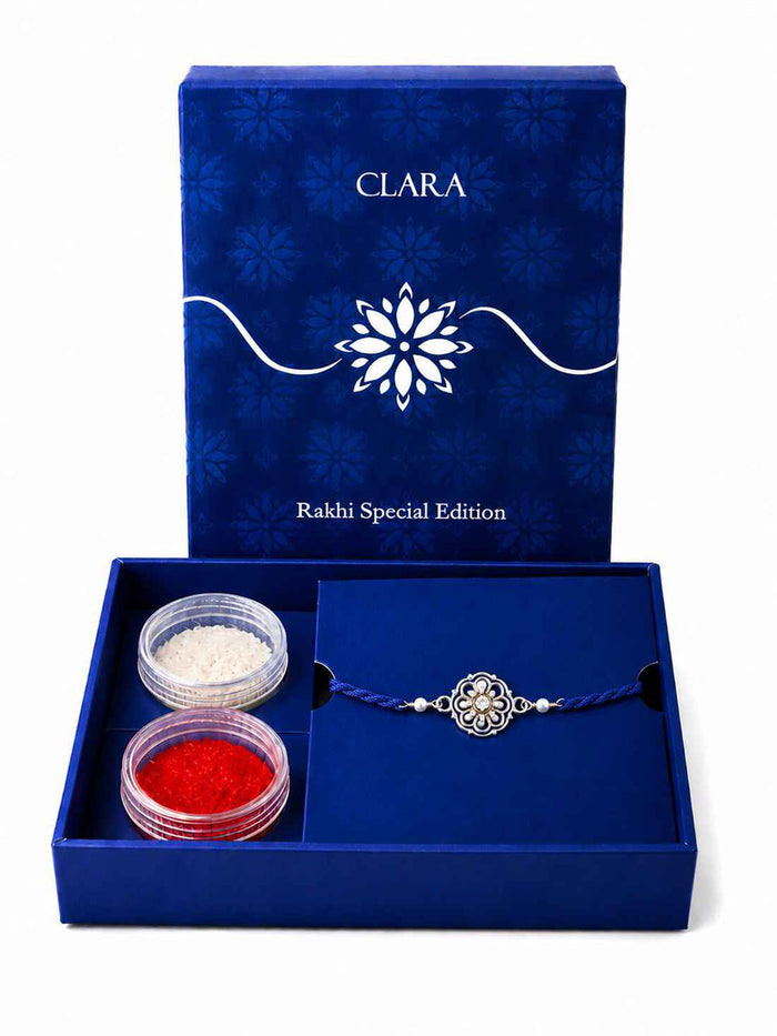 Silver Mandala Rakhi with Roli Chawal for Bhai Brothers