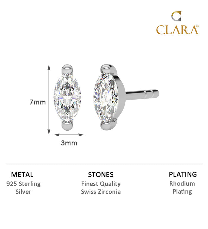 CLARA 925 Sterling Silver Marquise Studs Earrings Gift for Kids Girls