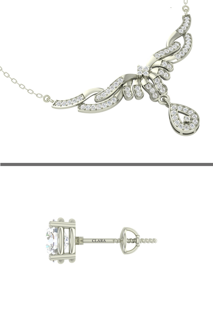 CLARA 925 Sterling Silver Rhodium Plated Maya Pendant Earring Necklace Set with Chain Gift for Women and Girls