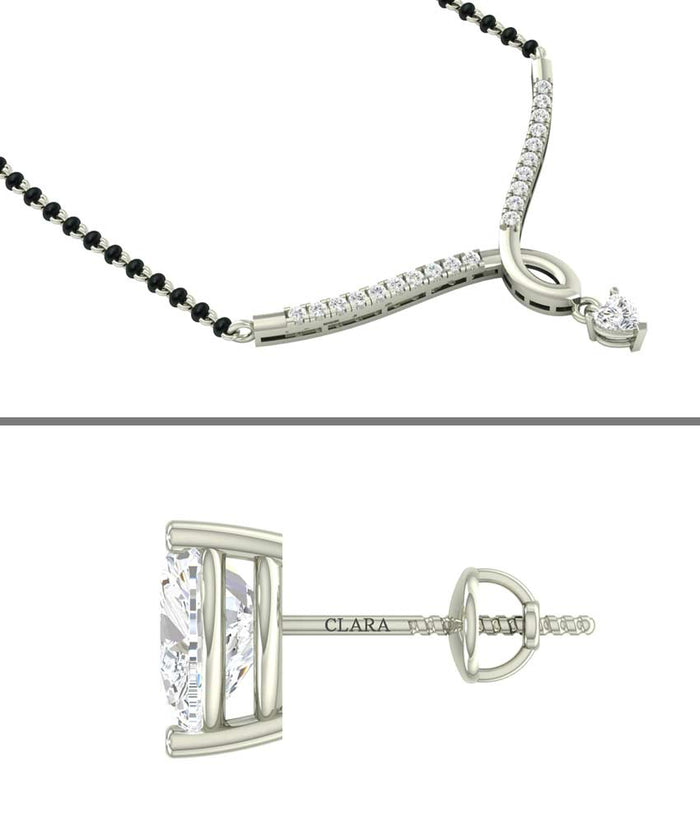 CLARA 925 Sterling Silver Mila Mangalsutra Tanmaniya Pendant Earring Jewellery Set with Chain Gift for Women and Girls
