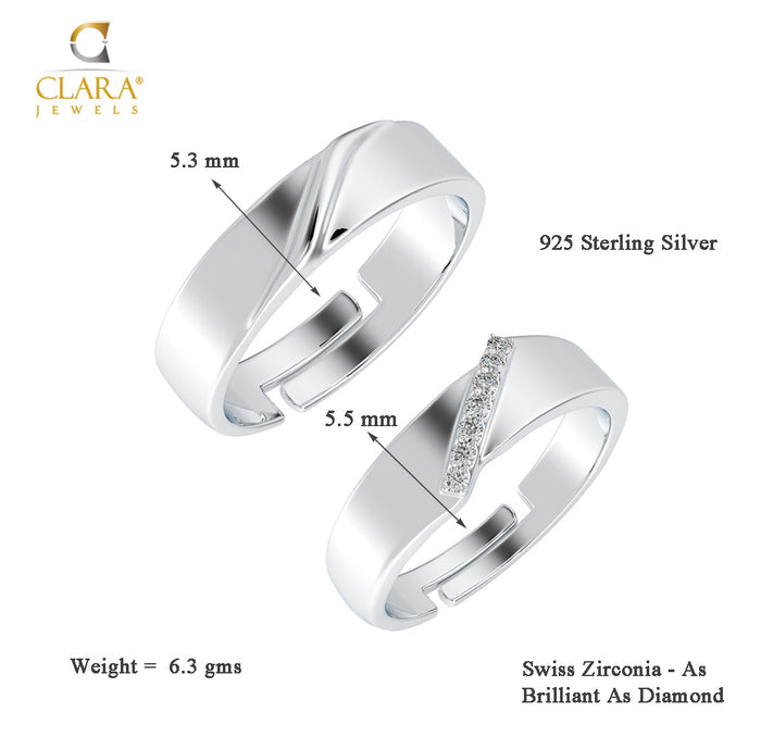CLARA Pure 925 Sterling Silver Monte Adjustable Couple Band, Promise Rings for Lovers