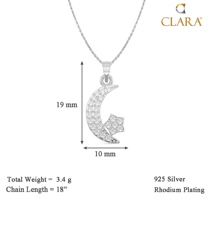 CLARA 925 Sterling Silver Moon Star Pendant Chain Necklace