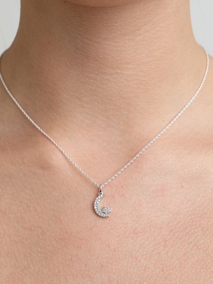 CLARA 925 Sterling Silver Moon Star Pendant Chain Necklace