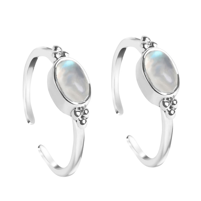 CLARA 925 Sterling Silver Moonstone Toe Rings Pair
