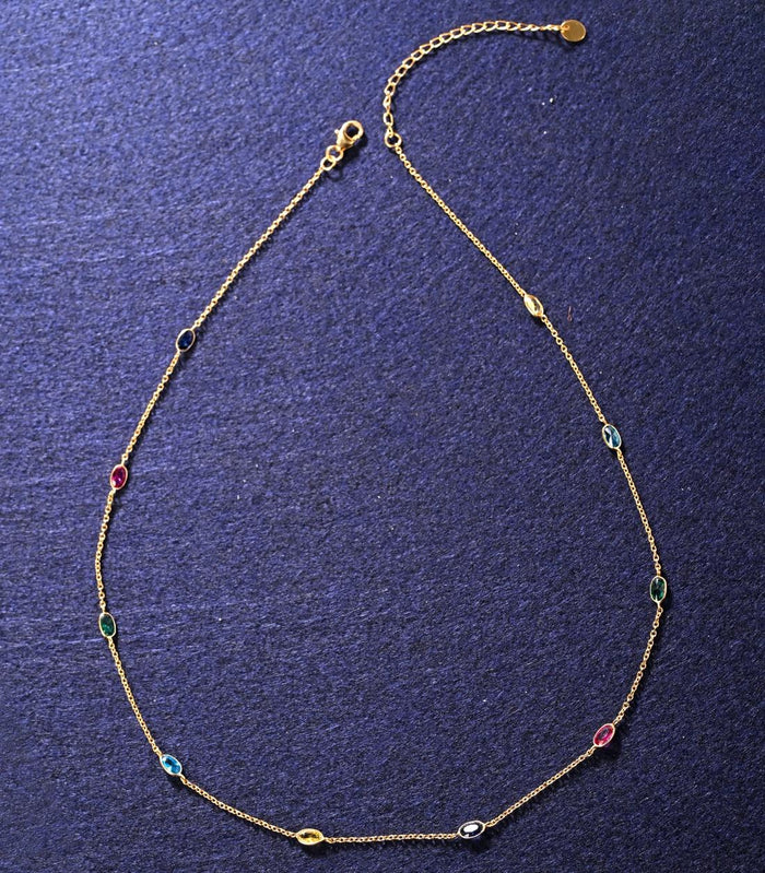 CLARA 925 Sterling Silver Multicolor Charm Minimal Necklace Chain