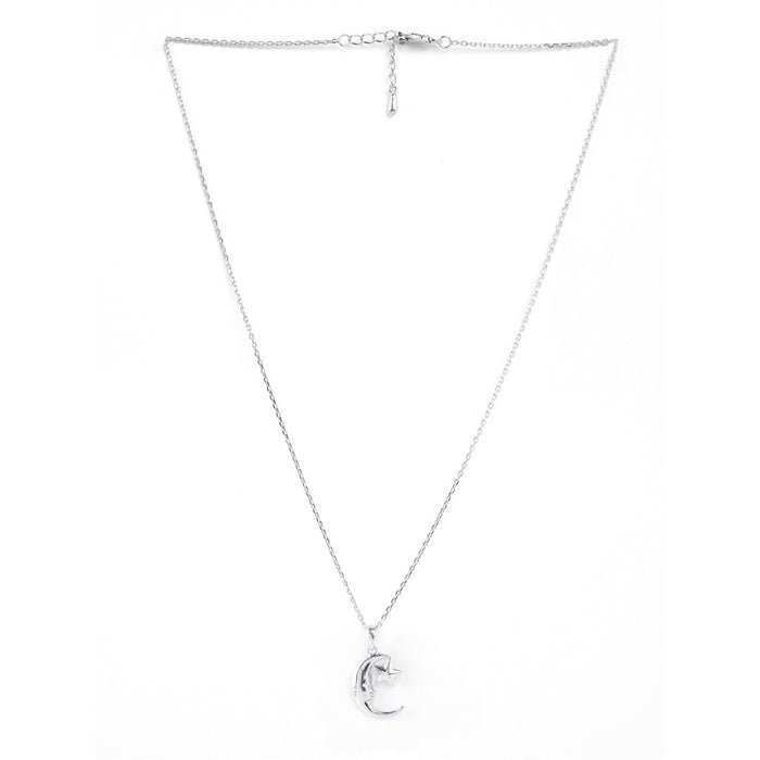 Silver Nadra Moon & Star Pendant Chain Necklace