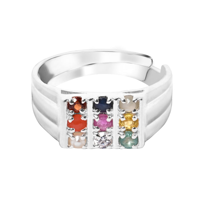 Silver Natural Certified Navaratna Stone Original 9 gems Ring for Men and Boys