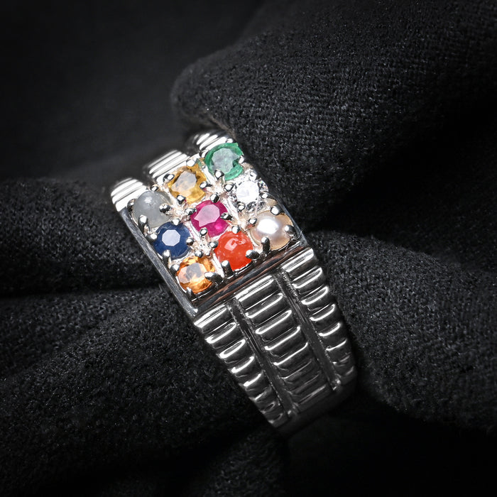 Silver Natural Certified Navaratna Stone Original 9 gems Ring for Men and Boys