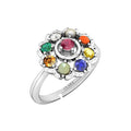 Clara 92.5 Sterling Silver Natural Certified Navaratna Stone Original Nine gems Adjustable Ring for Women and Girls